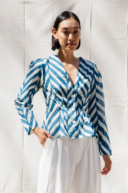 Referral Discount Satie Blouse - Marine Chevron