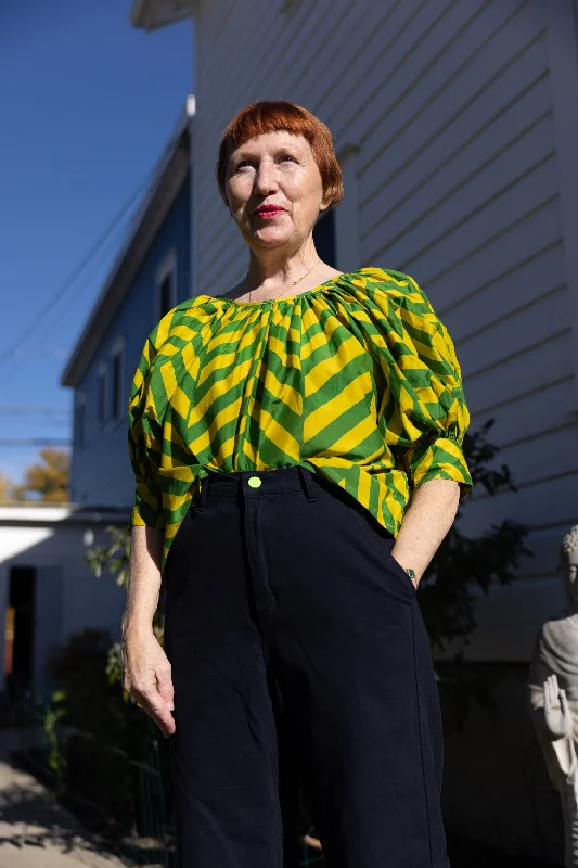 Weekend Bargains to Celebrate Juli Puff Sleeve Top - Pickle/Samovar Chevron