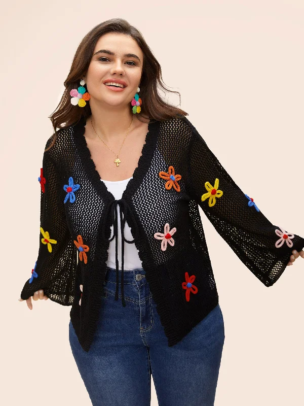 Don't Wait Knit Floral Front Tie Cardigan