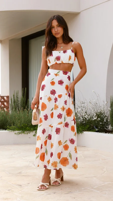 Quick Sale Saraya Top and Skirt Set - Springtime Print