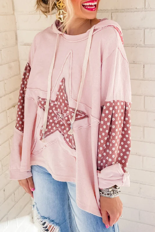 Shop and Save Delicacy Floral Patchwork Star Pattern Drawstring Hoodie