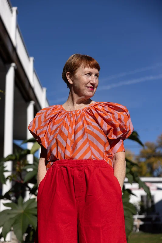 Weekend Bargains to Relish Juli Puff Sleeve Top - Tomato/Orchid