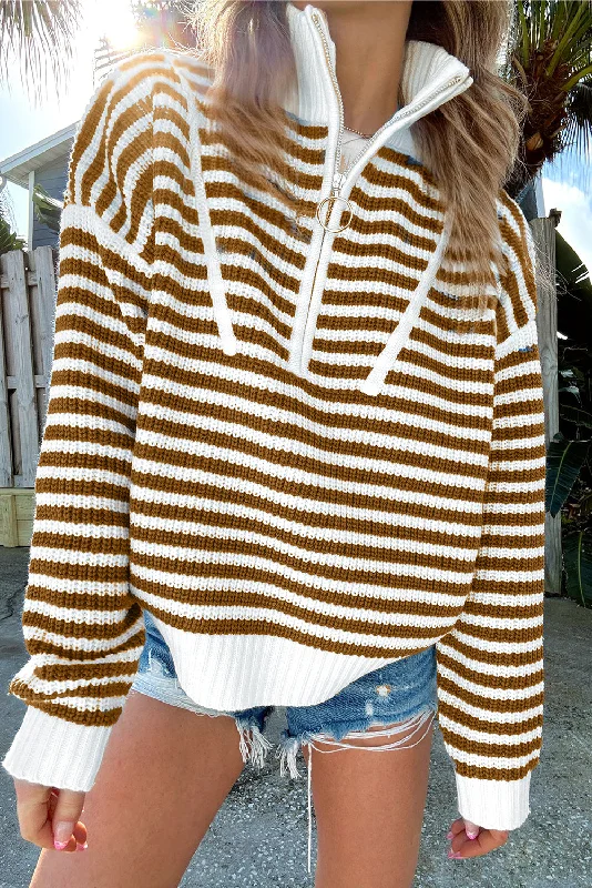 Online Only KaleaBoutique Zip up Collar Drop Shoulder Sweater