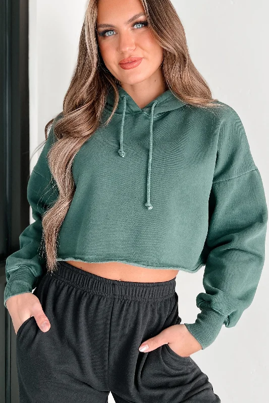 Deal Mania Clarissa Raw Hem Crop Hoodie (Deep Emerald)