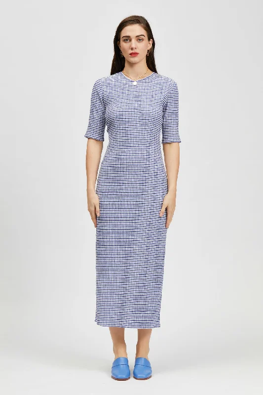 Huge Discounts Longe Dress Blue/White Check