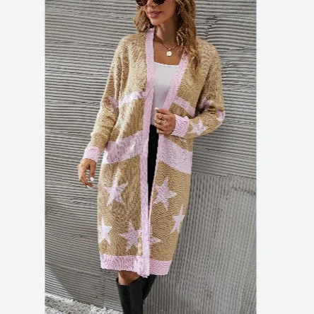 Overstock Sale Long Star Printing Knitted Cardigans Sweater Wholesale