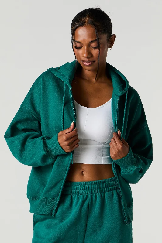 Great Deals Boxy Zip-Up Fleece Hoodie