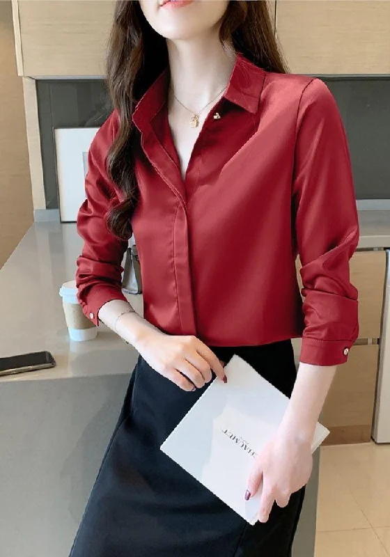 Markdowns Red Satin Blouse Long Sleeve