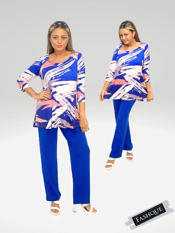 Daily Deals FASHQUE - DIGITAL PRINT BOYFRIEND NECKLINE 3/4 SLEEVE CROSS BACK TUNIC TOP - T1009