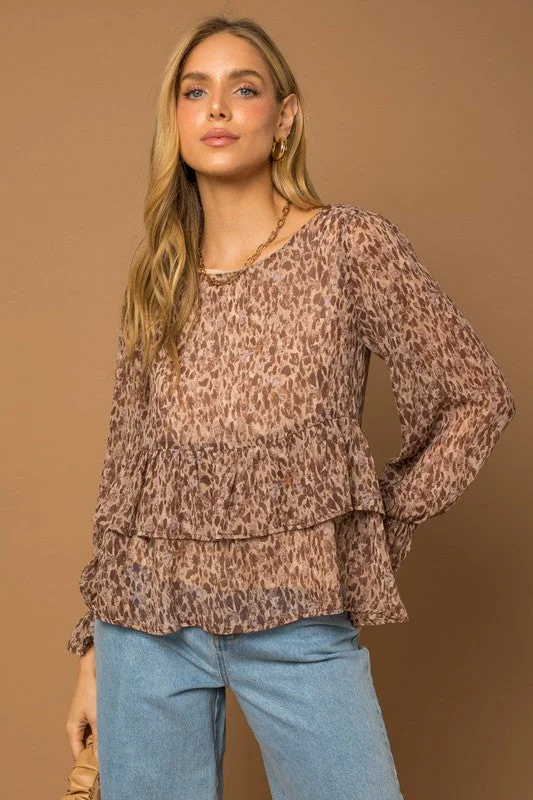 Limited Availability L/S Ruffle Layered Abstract Print Top