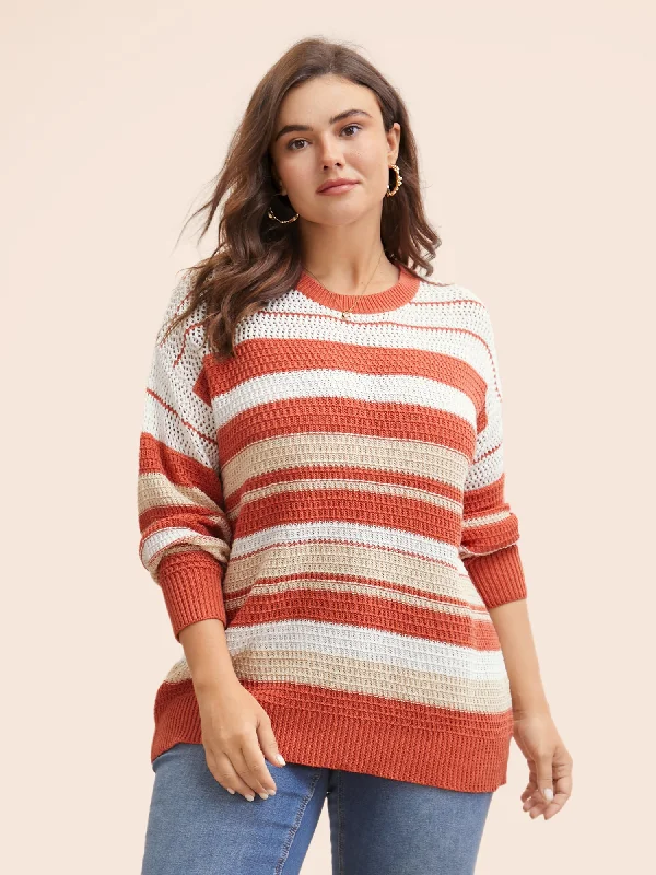 Hot Buy Striped Contrast Cut Out Drop Shoulder Pullover