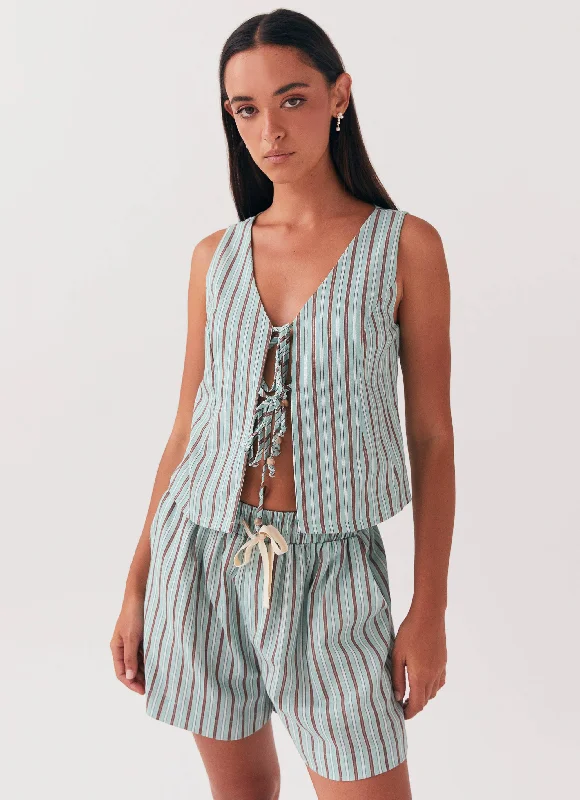 Exclusive Savings Tina Linen Vest Top - Coastal Stripe