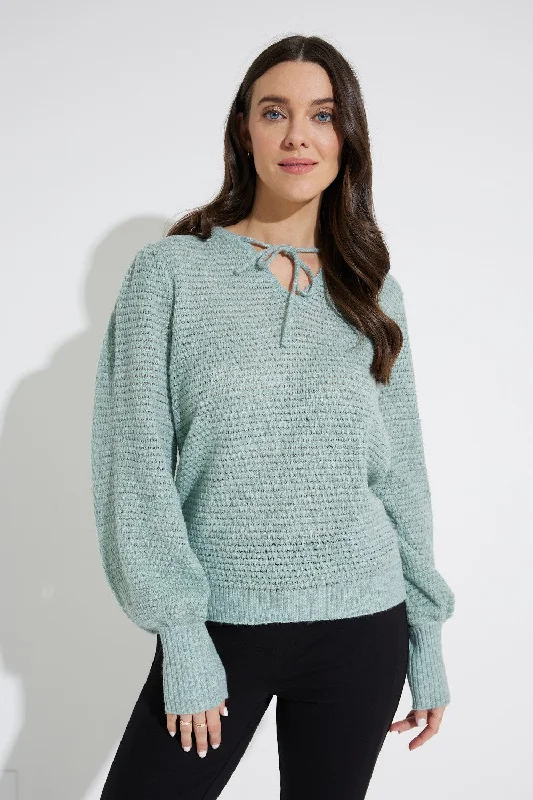 Weekend Specials to Indulge In Emproved Front Tie Sweater A2210-FS Frosted-Seafoam