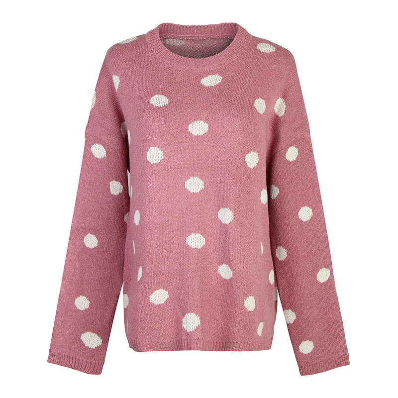 Weekend Savings Sensation Wholesale Polka Dots Pink Sweater For Women