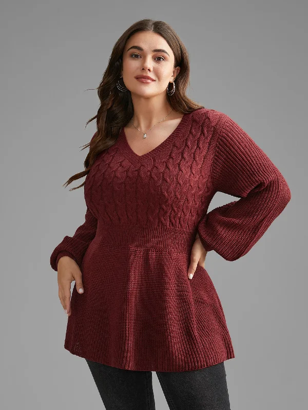 Low Prices V Neck Texture Cable Knit Pullover