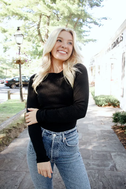 Savings Alert Long Sleeve Crew Neck in Black
