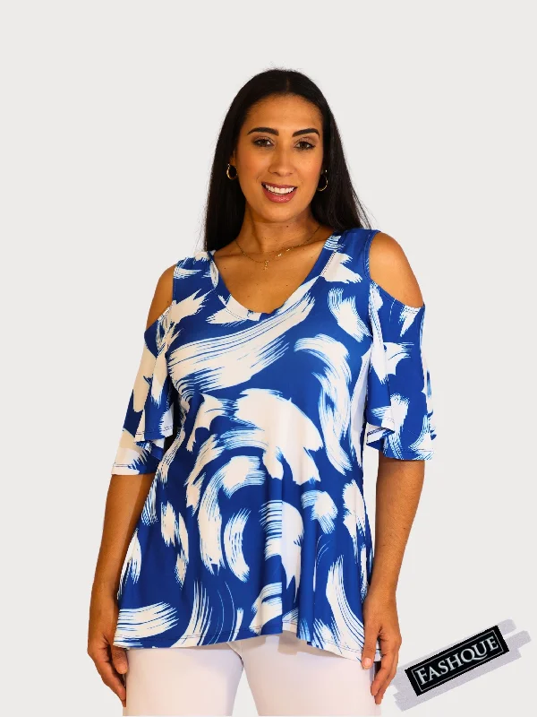 Best Deals FASHQUE - V NECK OFF SHOULDER SHORT SLEEVES DRESSY CASUAL TOP  - T2071