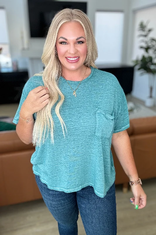Price Blitz Close to Myself Patch Pocket Tee in Dusty Teal
