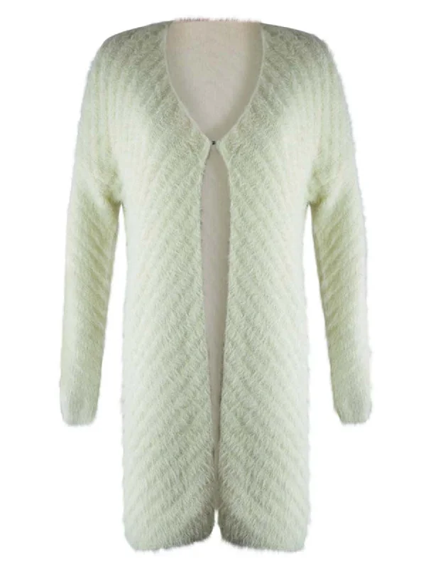 Unbeatable Prices Ivory Fuzzy Knit Long Sleeve Cardigan Sweater Coat