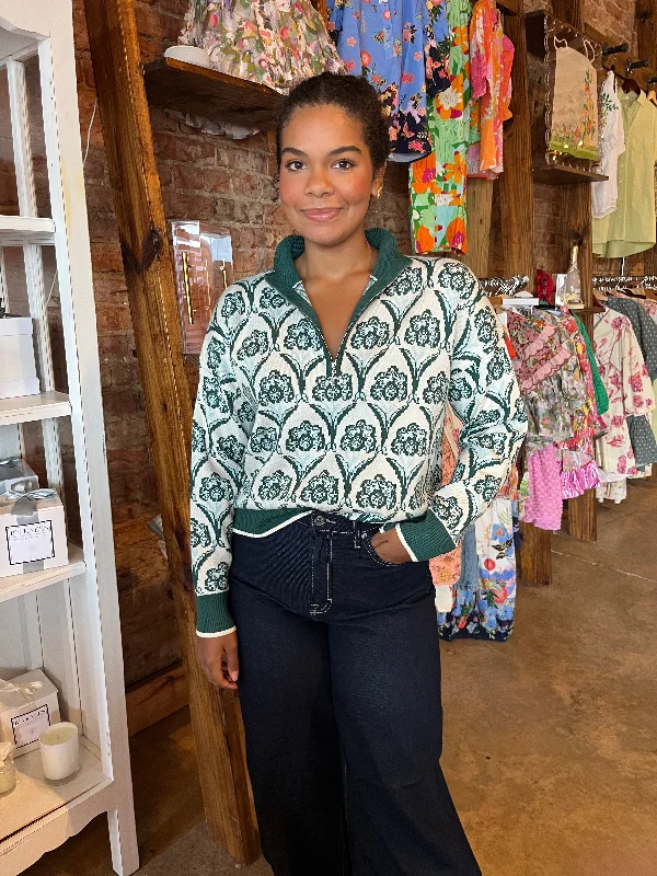 Huge Discounts Green and Blue QuaterZip Sweater