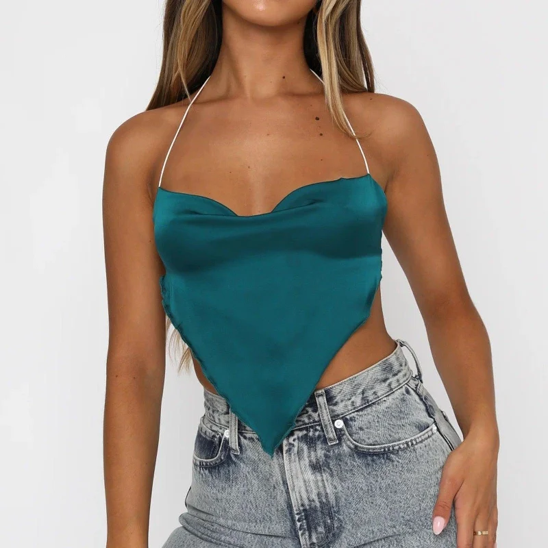 Massive Savings Emerald Green Satin Crop Top 