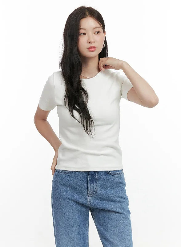 Today's Deal Cotton Slim Fit Round Neck Tee OS423