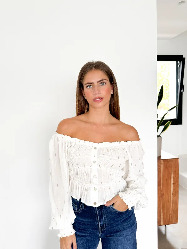 Closeout Blouse word white buttons