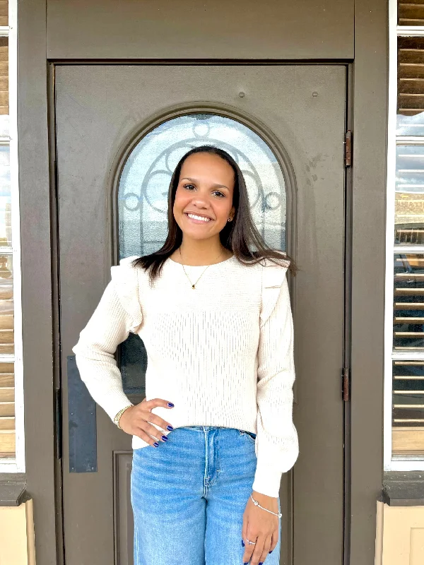 Unbeatable Prices Cream Ruffle Sweater