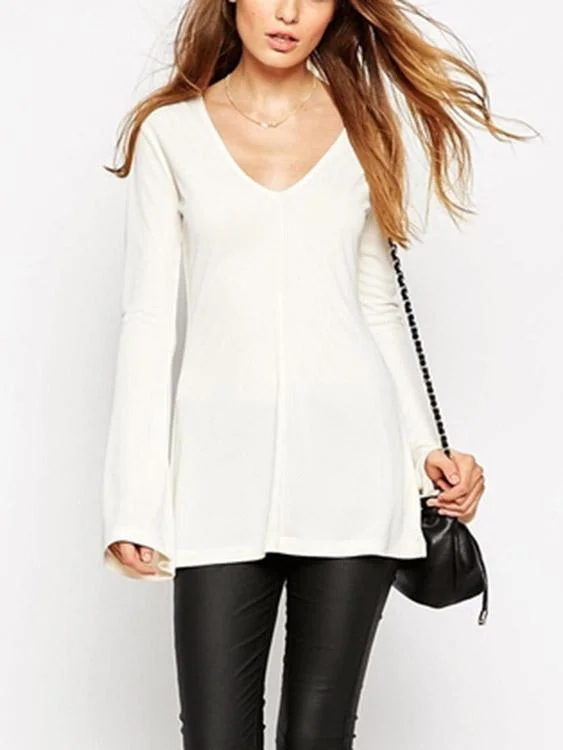 Special Offer Custom V-Neck Plain Long Sleeve White T-Shirts