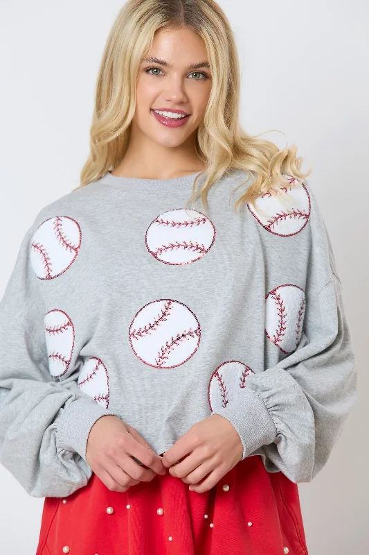 One-Day Only Baseball Towel & Sequins Embroidery Sweatshirt
