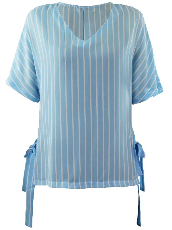 Instant Discount Stripe Hi-Lo Womens Blouse Top With Side Ties