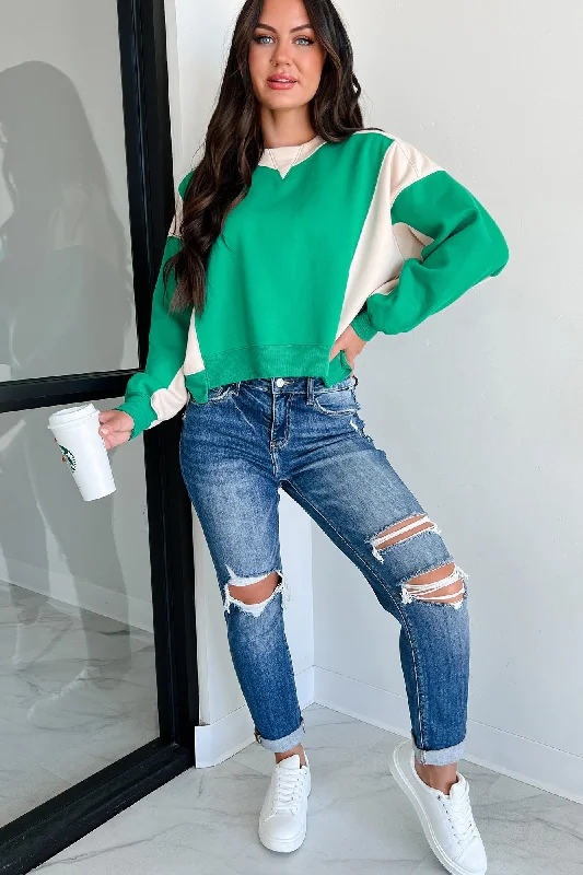 Act Now Smile More Colorblock Sweatshirt (Green/Beige)