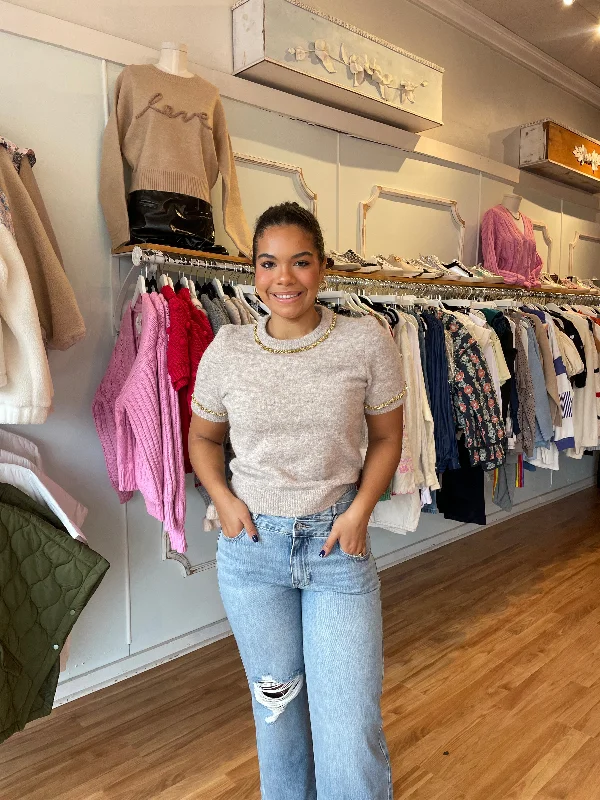 Weekend Offers That Thrill Taupe Trimmed Knit Top