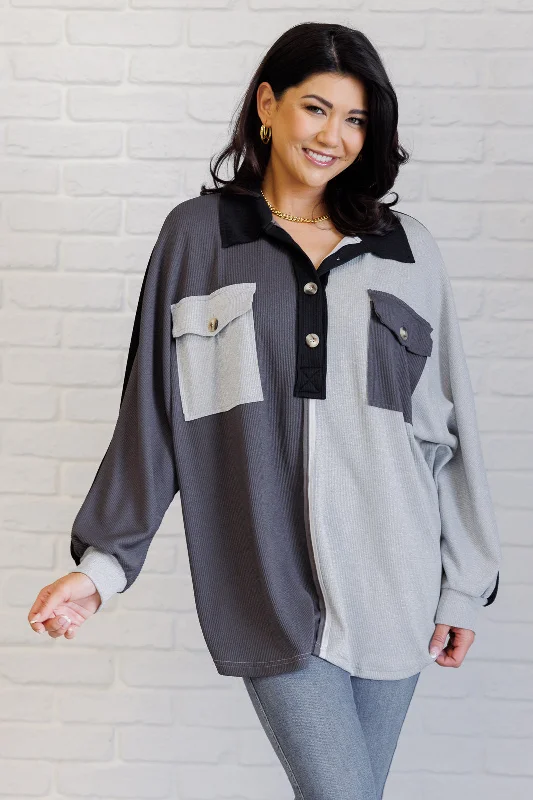 Midnight Madness Chip Off the Old Colorblock V-Neck Henley in Grey
