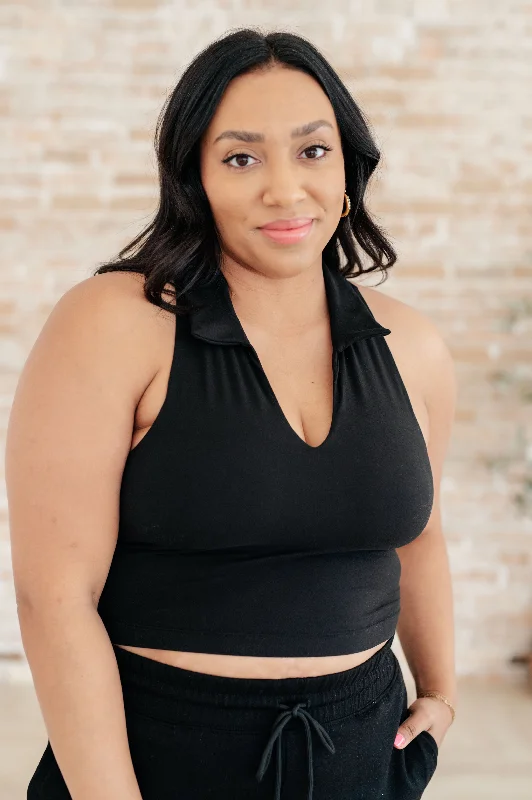 Don't Wait Backcourt Collared V-Neck Tank in Black