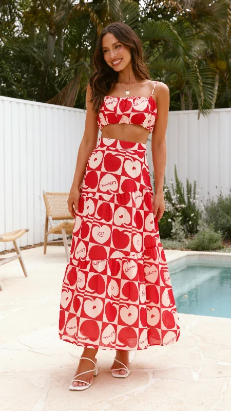 Markdowns Saraya Top and Skirt Set - Red / White
