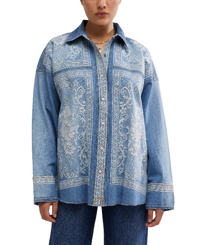 Weekend Savings Spectacular Lace Embroidered Denim Shirt