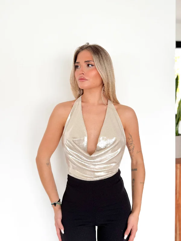 Unmissable Sale Gold metallic waterfall bodysuit
