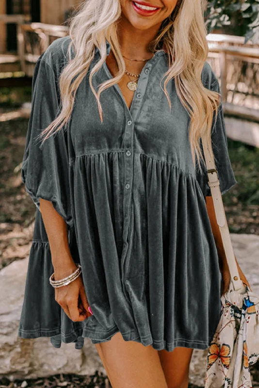 Price Drop Alert Chestnut Lantern Sleeve Tunic Babydoll Velvet Shirt