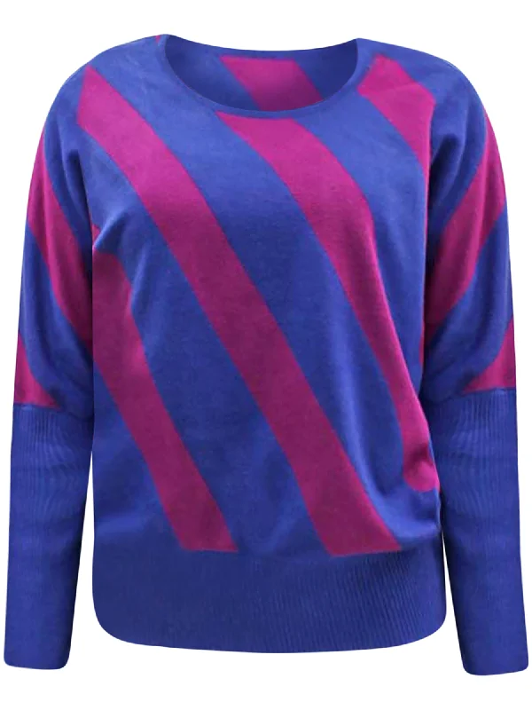 Limited Edition Purple & Blue Diagonal Stripe Long Dolman Sleeve Sweater Size Medium
