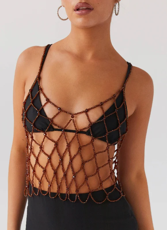 Discount Mania Thessa Beaded Vest Top - Sepia