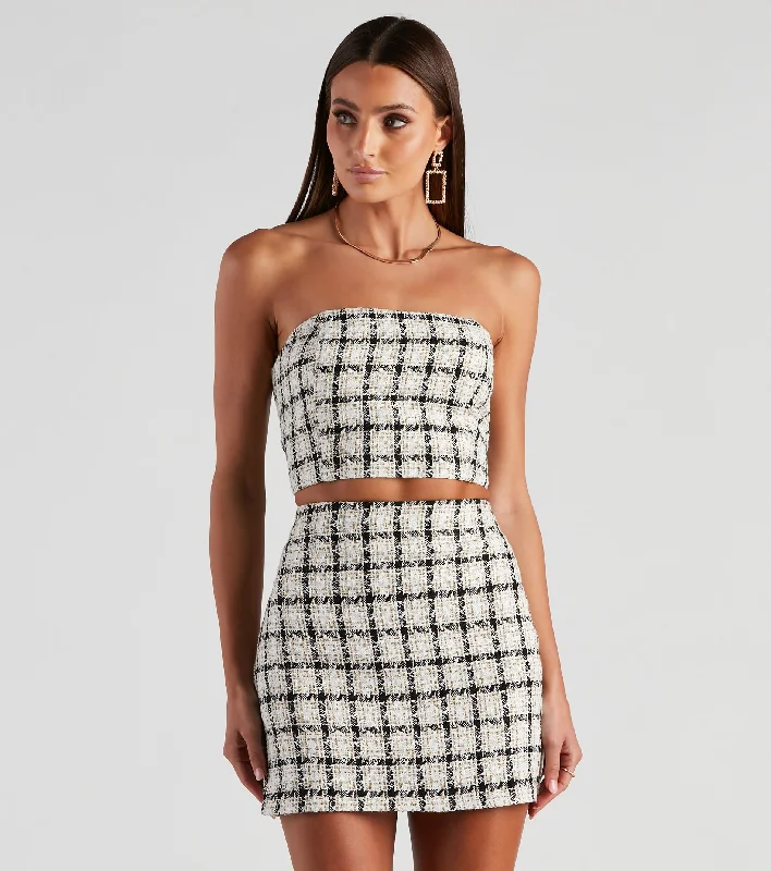 Deep Savings Plaid Princess Tweed Tube Top