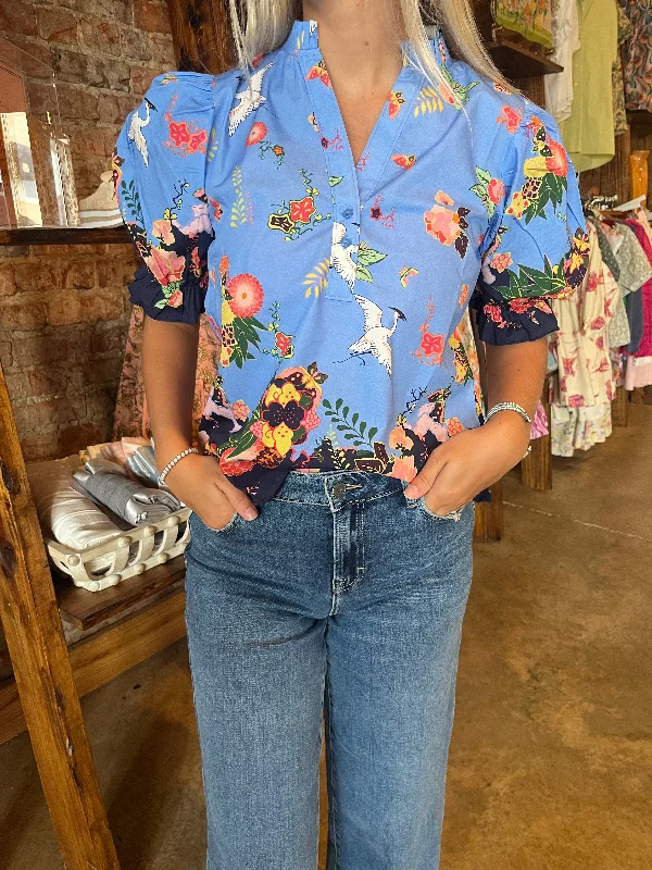 Shop and Save Andi blue crane blouse