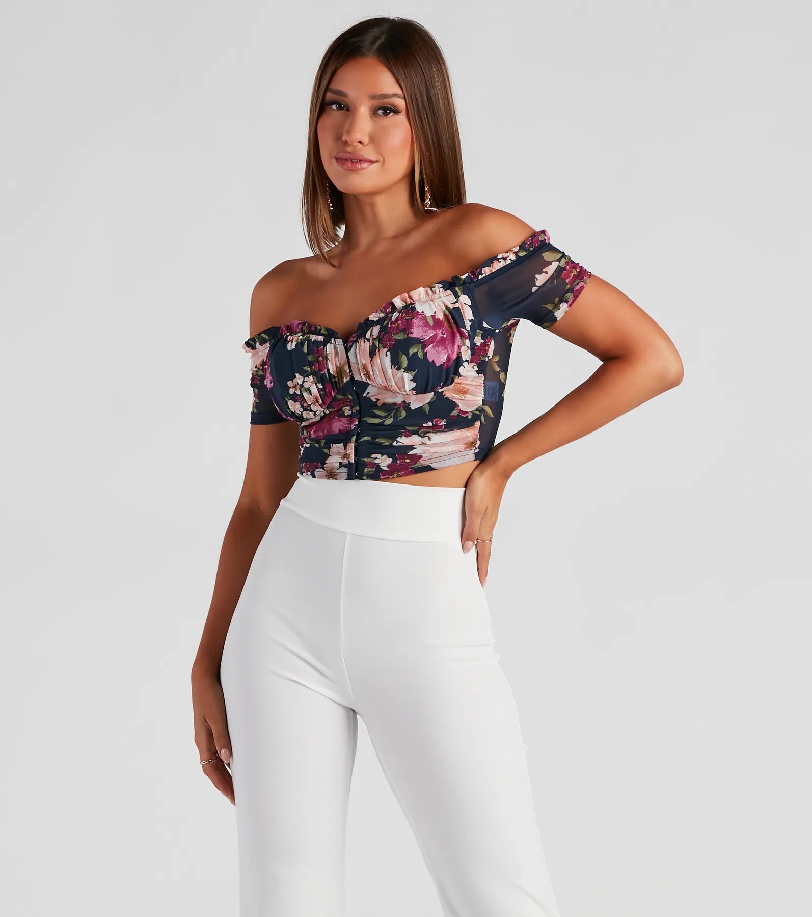 Weekend Steals Await Floral Blooms Mesh Crop Bustier