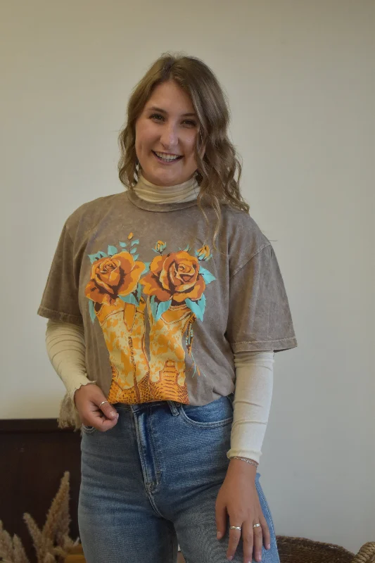 Crazy Savings Copper Boots and Roses Graphic Tee