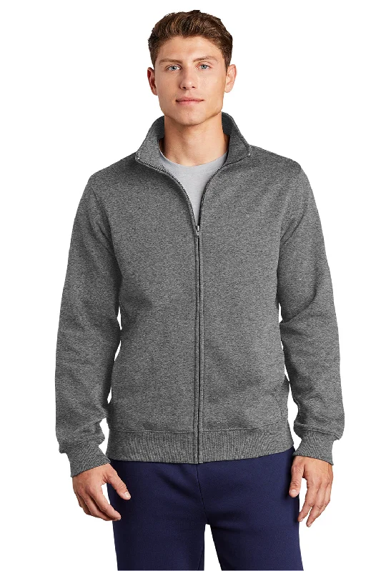 Seasonal Sale Sport-Tek Mens Shrink Resistant Fleece Full Zip Sweatshirt w/ Pockets - Heather Vintage Grey