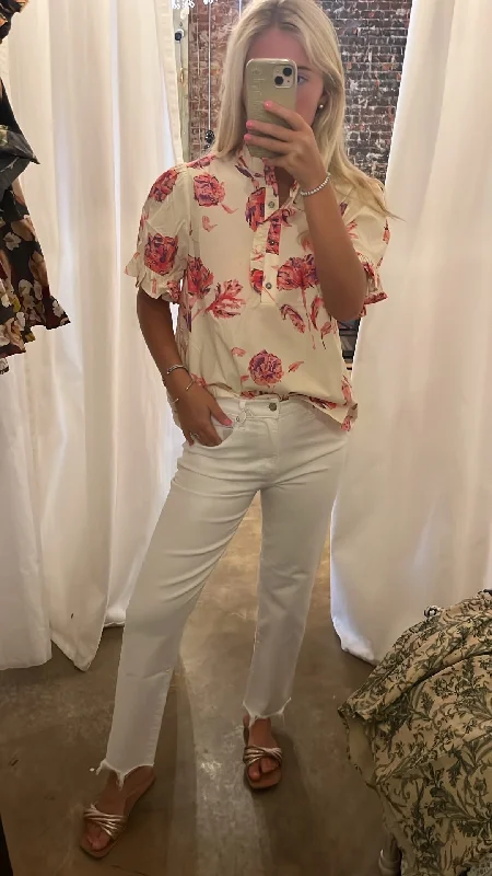 Act Now Molli Pink and Tan Floral Blouse