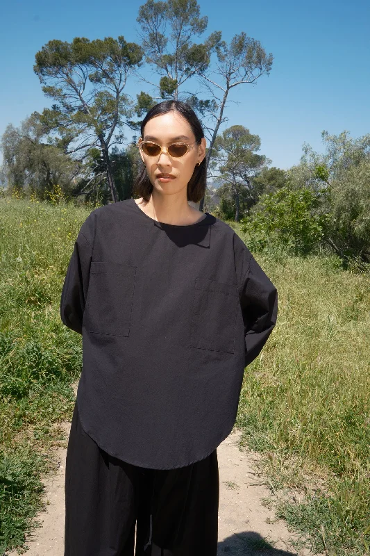 Year-End Sale Pocket Popover Top Parchment Poplin - Black