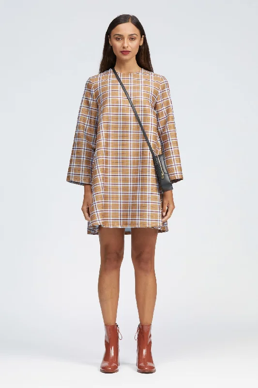 Price Slash Fala Dress Camel/Blue Check