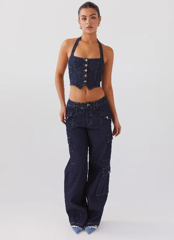 Clearance Items Avari Halterneck Denim Vest - Indigo